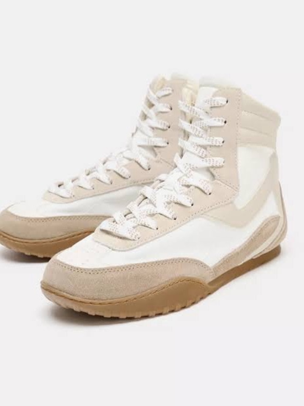 Zara Women's High-Top Sneakers in White & Tan